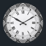 Black and White Art Deco Palm Frond Classic Large Clock<br><div class="desc">Chic 1920s style Art Deco / Jazz Age pattern in black and white.</div>