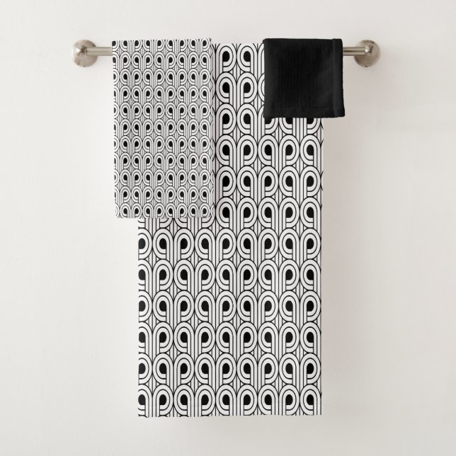 Black and White Art Deco Patterned  Bath Towel Set (Insitu)