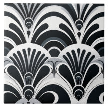Black and White Art Deco Scalloped Fans