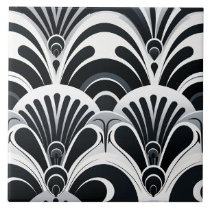 Black and White Art Deco Scalloped Fans Tile
