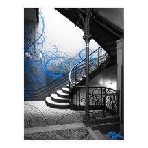Black and White Art Deco Stairwell with Blue