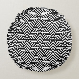 Black and White Art Deco Triangle Seamless Pattern Round Cushion