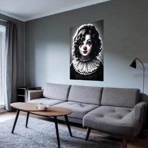 black and white art Female Clown   AI Art Poster