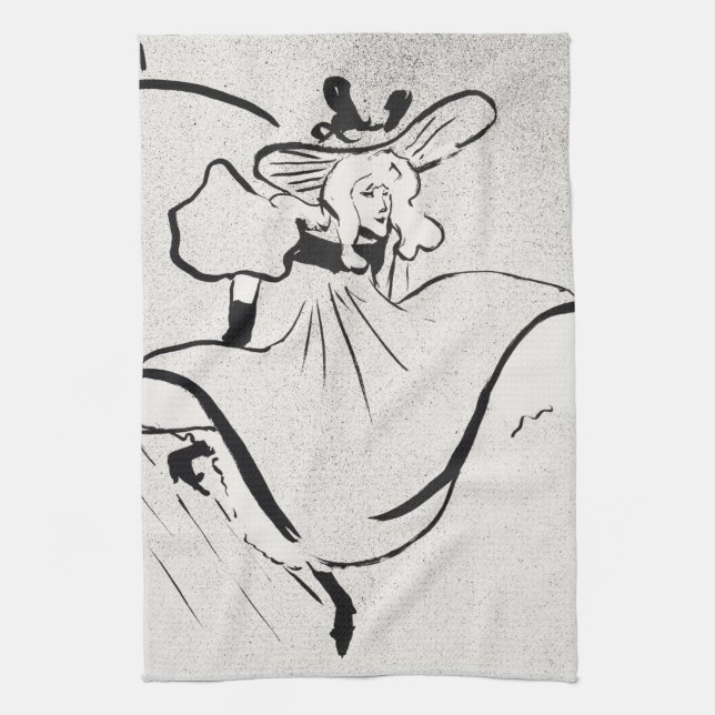 Black and White Art Jane Avril by Toulouse Lautrec Tea Towel (Vertical)