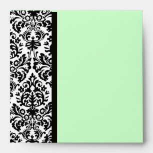 BLACK AND WHITE ART NOUVEAU DAMASK Green Envelopes