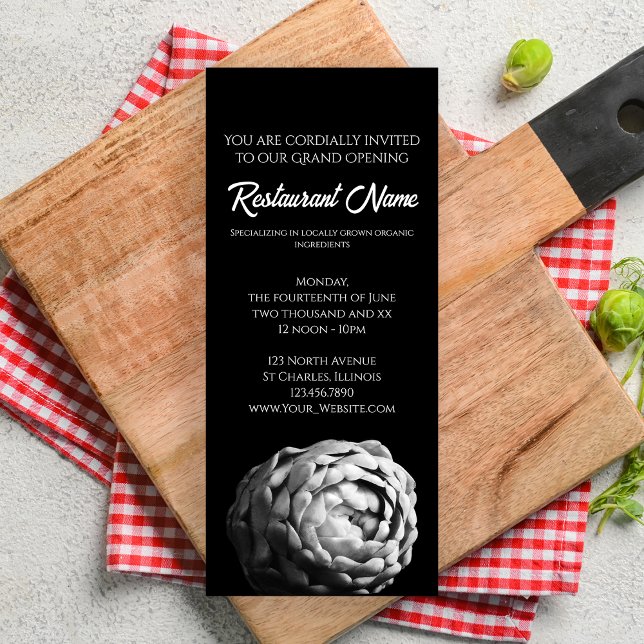 Black and White Artichoke Restaurant Grand Opening Invitation (Creator Uploaded)