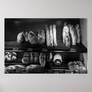 Black and White Artisan Bread Display Bakery Photo Poster