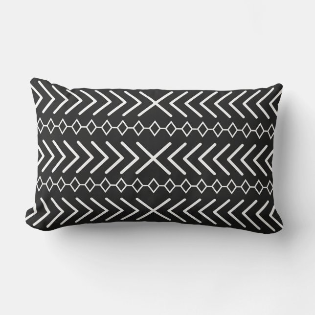 Black and White Artsy Design Pattern Lumbar Cushion (Front)