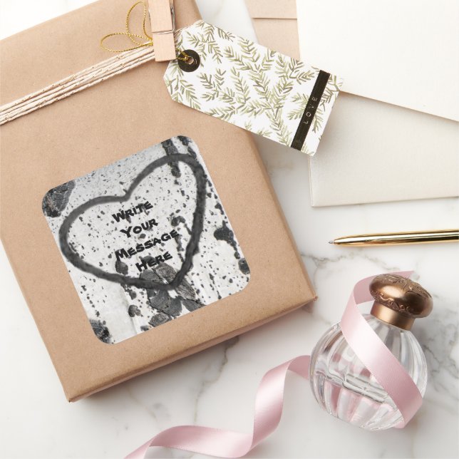 Black and White Aspen Tree Bark Photo Custom Square Sticker (Gifting)