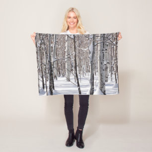 Black and White Aspen Tree Trunks Photograph Cosy Fleece Blanket