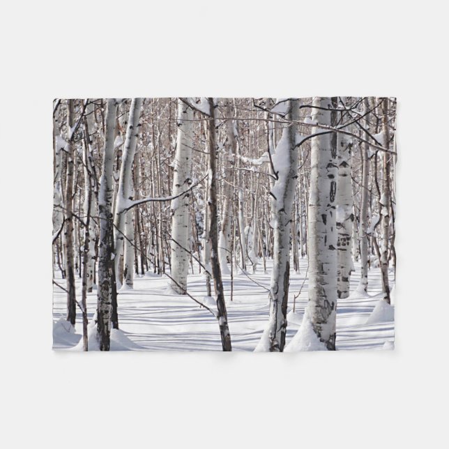 Black and White Aspen Tree Trunks Photograph Cosy Fleece Blanket (Front (Horizontal))