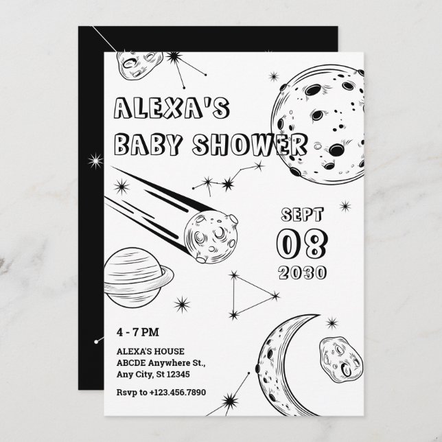 Black and white astrology moon baby shower invitation (Front/Back)