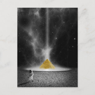 Black and White Astronaut and Golden Pyramid Postcard
