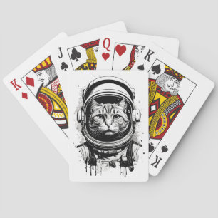 Black and White Astronaut Cat Playing Cards