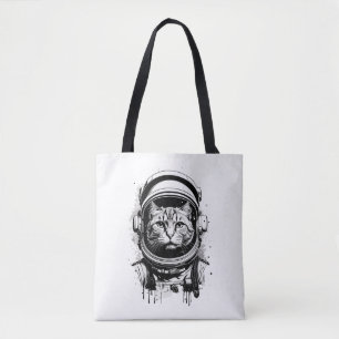 Black and White Astronaut Cat Tote Bag