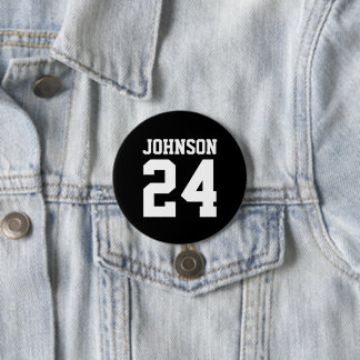 Black and White Athlete Name Jersey Number 7.5 Cm Round Badge