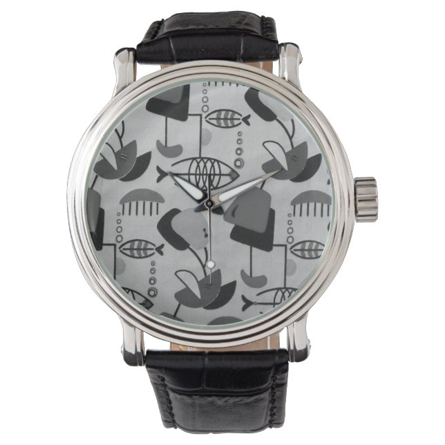 Black and White Atomic Pattern Men's Watch (Front)