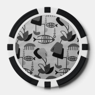 Black and White Atomic Pattern Poker Chip