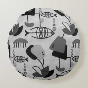 Black and White Atomic Pattern Round Pillow