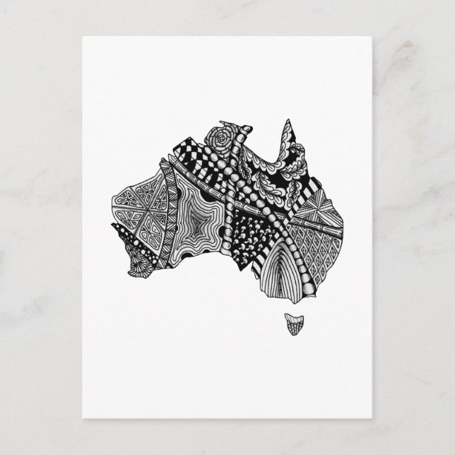 Black and White Australia Map Art Original Postcard (Front)