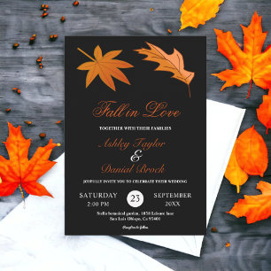 Black And White Autumn Leaves Fall Floral Wedding Invitation