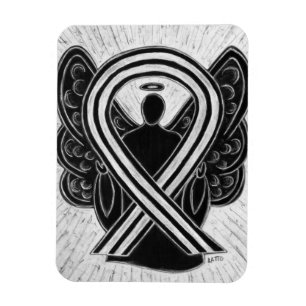 Black and White Awareness Ribbon Angel Magnets