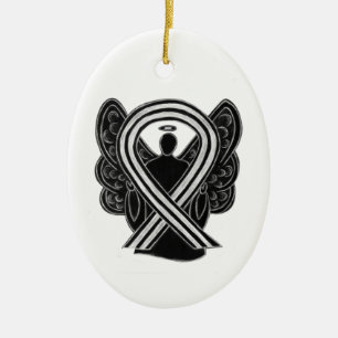 Black and White Awareness Ribbon Angel Ornaments