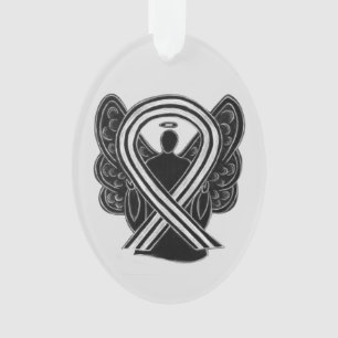 Black and White Awareness Ribbon Angel Ornaments