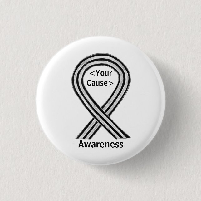 Black and White Awareness Ribbon Angel Pin Buttons (Front)