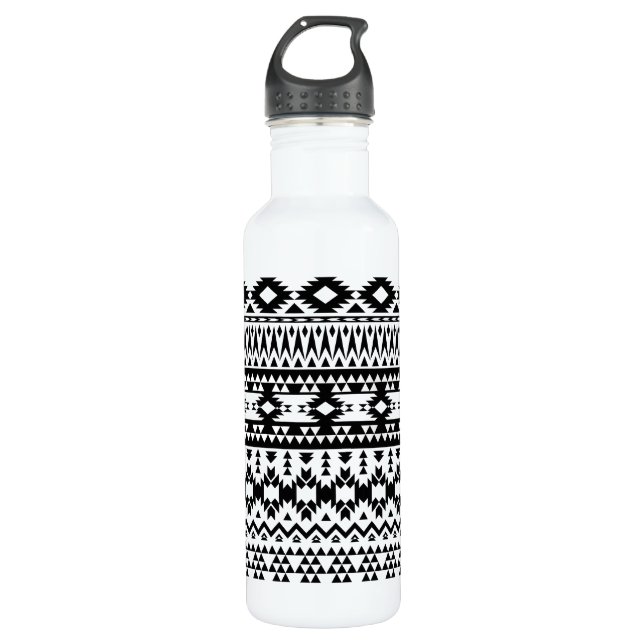 Black and White Aztec geometric vector pattern 710 Ml Water Bottle (Front)