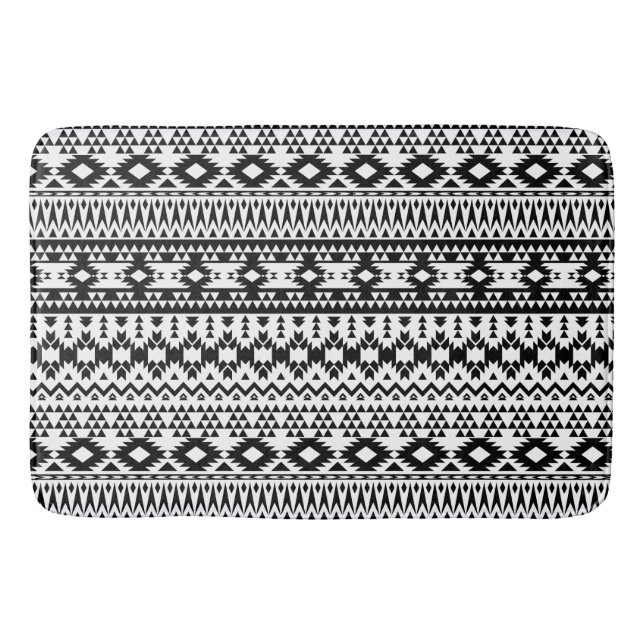 Black and White Aztec geometric vector pattern Bath Mat (Front)