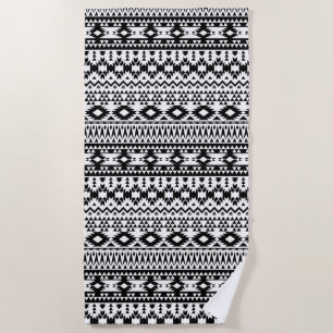 Black and White Aztec geometric vector pattern Beach Towel
