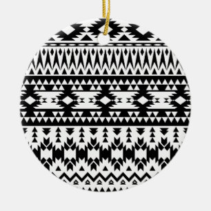 Black and White Aztec geometric vector pattern Ceramic Tree Decoration
