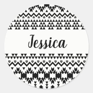 Black and White Aztec geometric vector pattern Classic Round Sticker