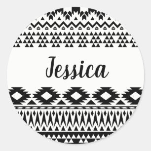 Black and White Aztec geometric vector pattern Classic Round Sticker