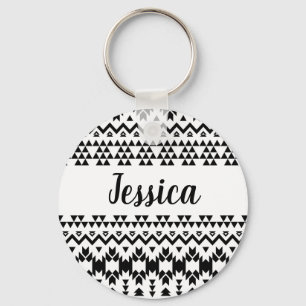 Black and White Aztec geometric vector pattern Key Ring