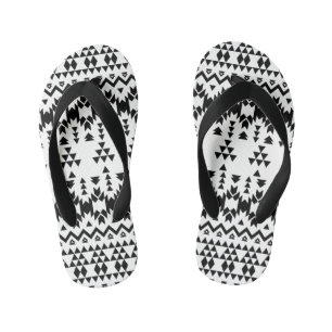 Black and White Aztec geometric vector pattern Kid's Jandals