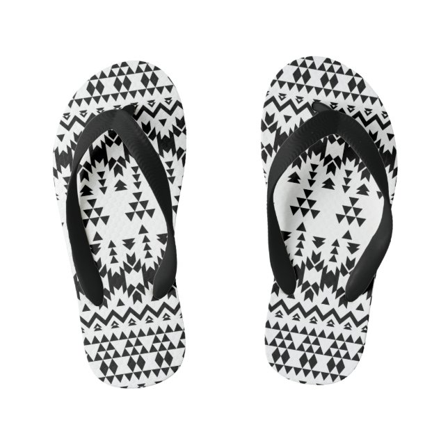 Black and White Aztec geometric vector pattern Kid's Jandals (Footbed)