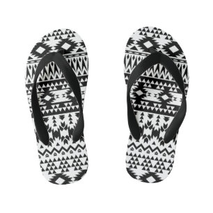 Black and White Aztec geometric vector pattern Kid's Jandals