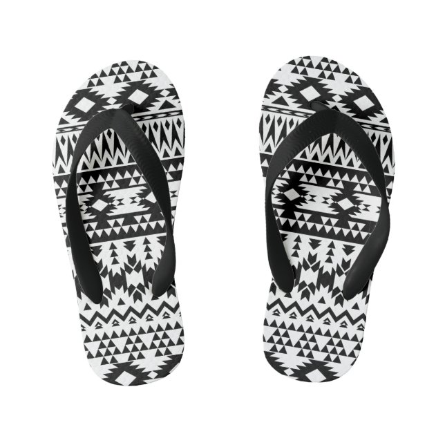Black and White Aztec geometric vector pattern Kid's Jandals (Footbed)