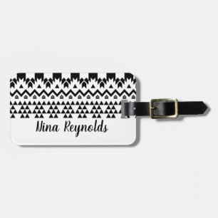 Black and White Aztec geometric vector pattern Luggage Tag