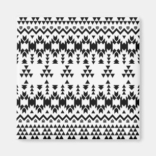 Black and White Aztec geometric vector pattern Magnet