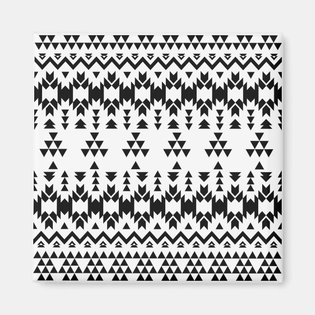 Black and White Aztec geometric vector pattern Magnet (Front)