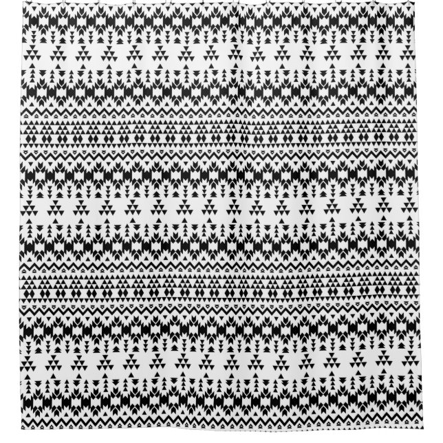 Black and White Aztec geometric vector pattern Shower Curtain (Front)
