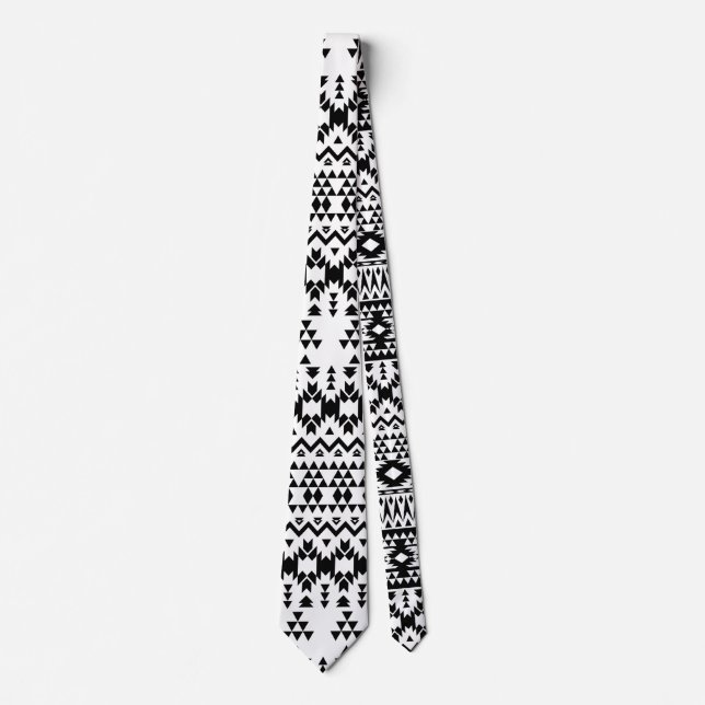 Black and White Aztec geometric vector pattern Tie (Front)