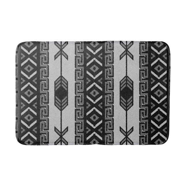 Black And White Aztec Pattern Southwest Tribal Bath Mat (Front)