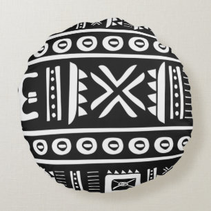 Black and White Aztec Print Round Throw Pillow