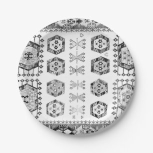Black and White Aztec Shape Pattern Paper Plate