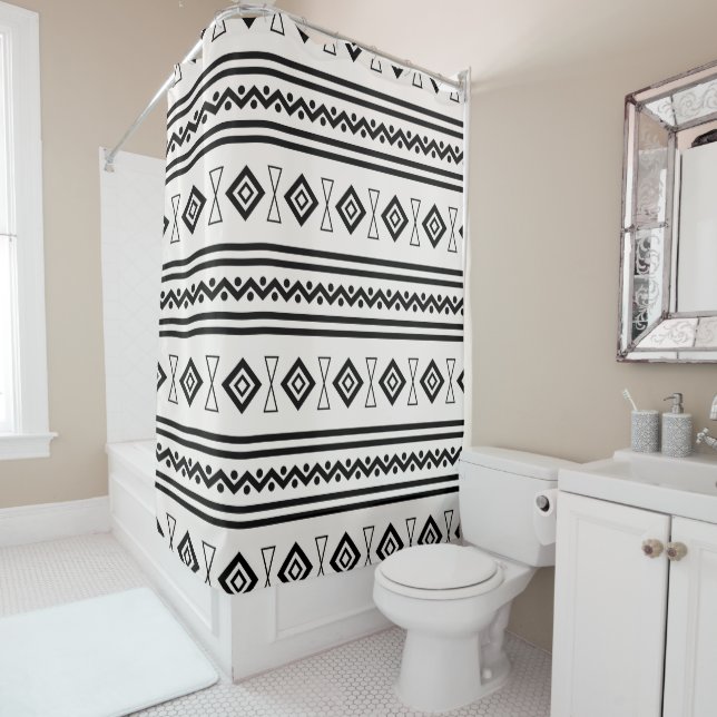 Black And White Aztec Shower Curtain (In Situ)