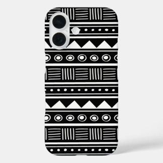 Black and White Aztec Tribal Pattern iPhone 16 Case